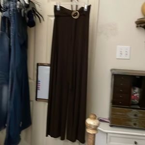 Brown wide, leg dress pants with adjustable sash med/32”inseam 10” wide leg